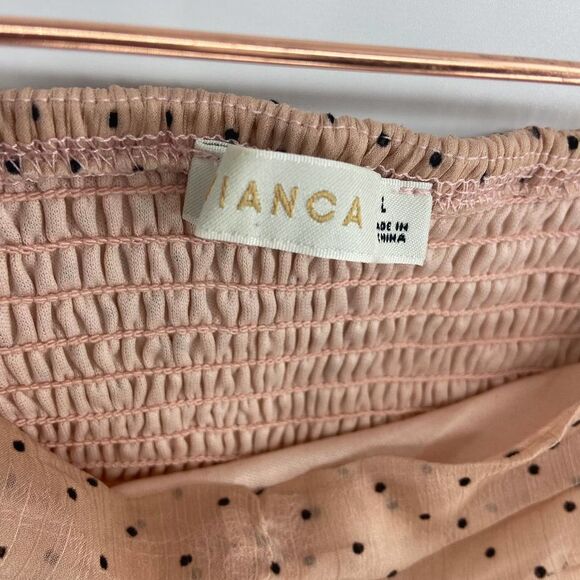 O. Vianca cream black polka dot ruched smocked cropped top womens l - Picture 2 of 5